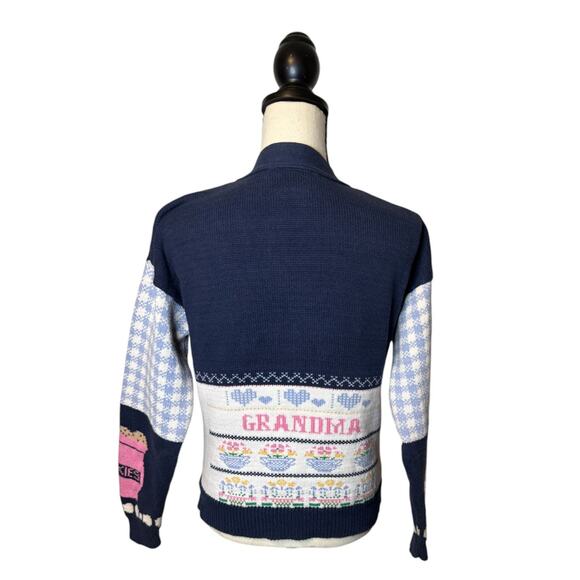 VTG Sweater Loft Costal Grandma Quirky Patchwork Knit Love Cardigan Size Large - Picture 2 of 8